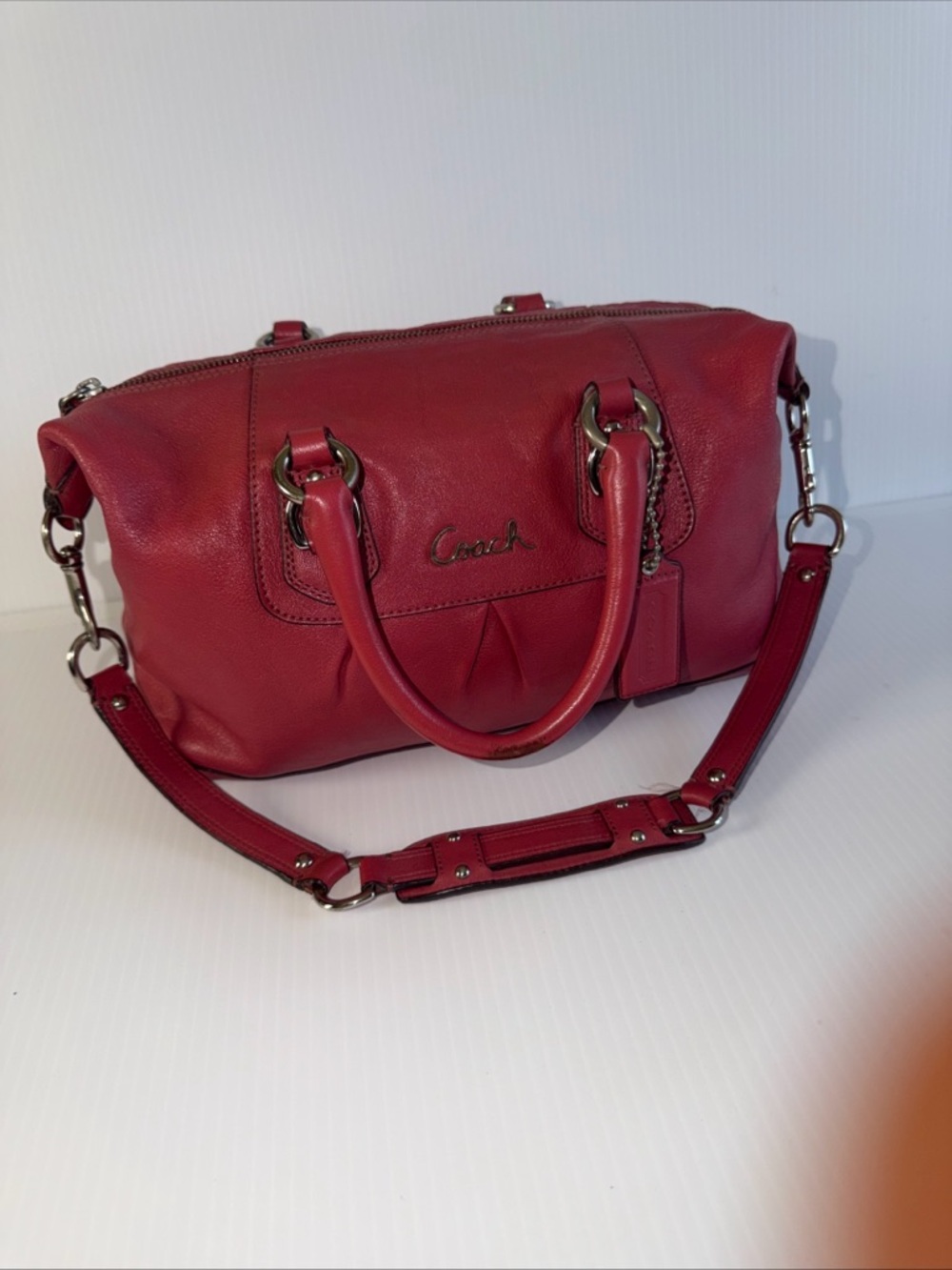 Coach Cranberry Leather Satchel with Removable Strap